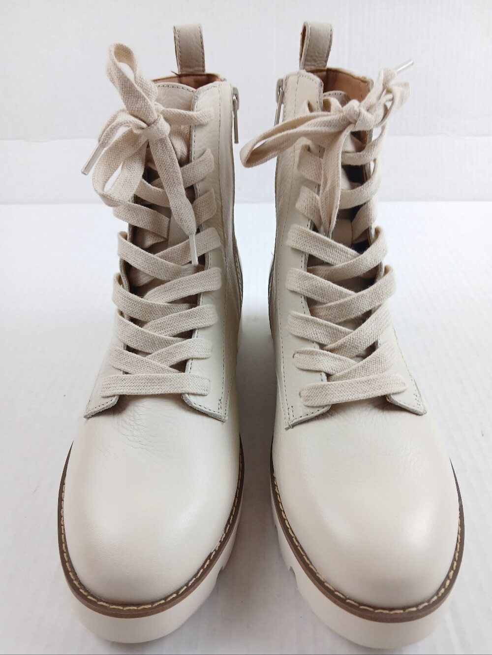 Vionic Leather Combat Boots "Lani" Cream Waterproof Side Zipper Comfort Fall 🆕️ - Picture 5 of 12